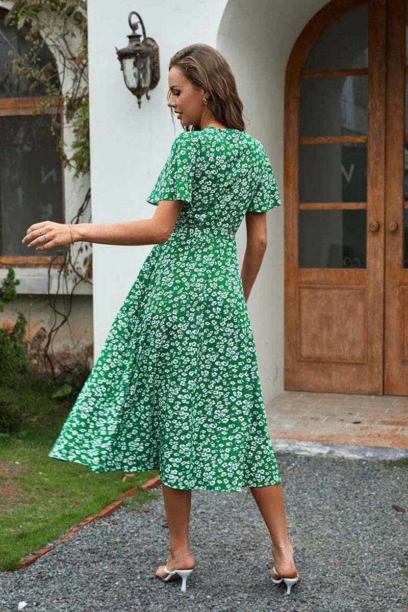 CWDMD4130_PRINTED V-NECK TIE HIGH WAIST MIDI DRESS