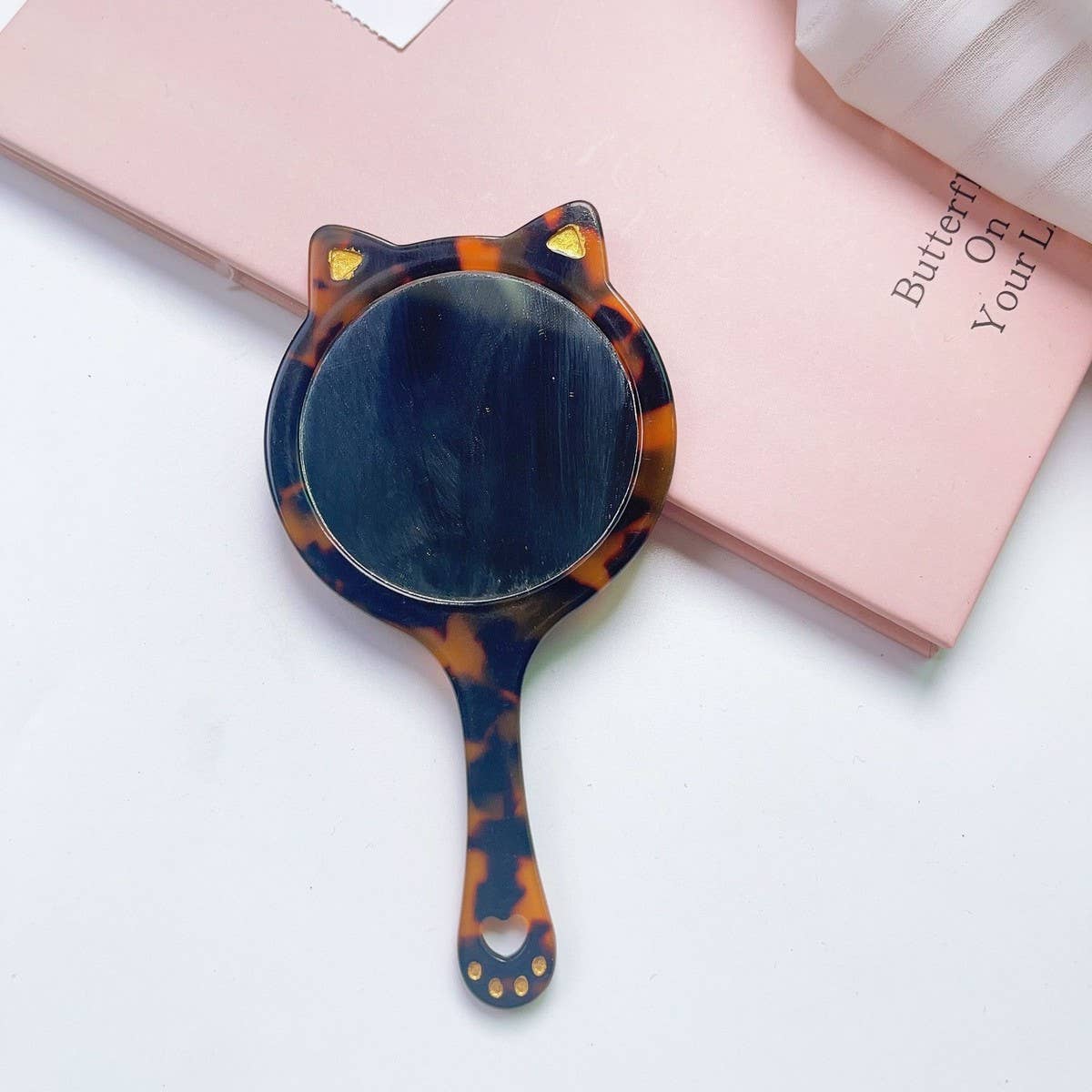Acetate Cat-Shaped Portable Makeup Mirror_CWMM6394