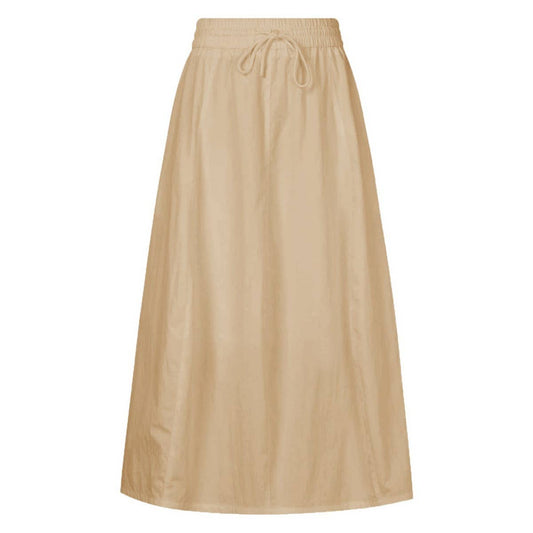 COTTON SKIRT HIGH WAIST SLIT LACE UP LONG SKIRT