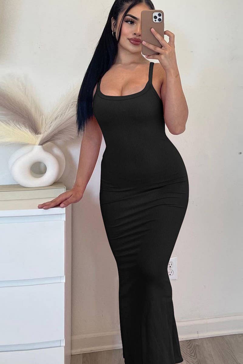 CWDMD4950_SEXY SLIM FIT COWL NECK RIBBED SLIP DRESS