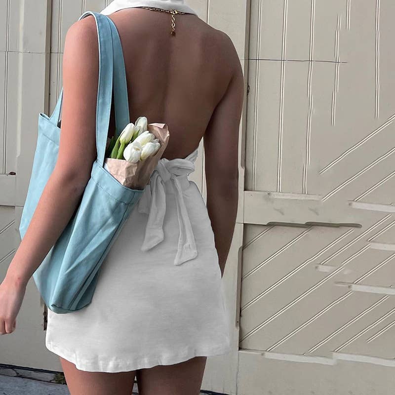 Lace-up POLO collar exposed waist short skirt set