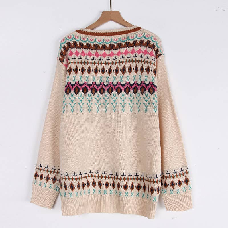 VINTAGE JACQUARD BUTTON PULLOVER SWEATER