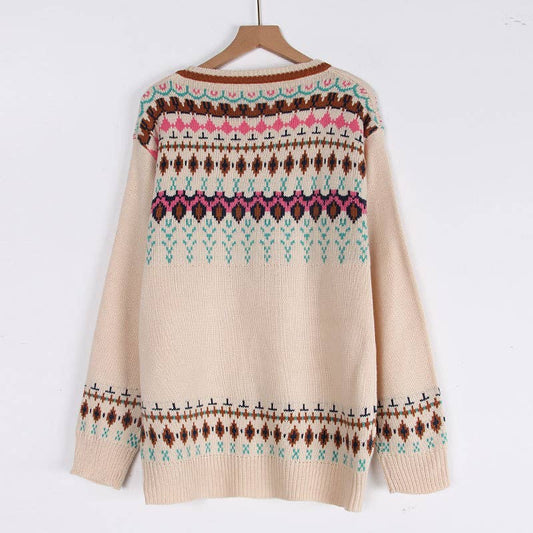 VINTAGE JACQUARD BUTTON PULLOVER SWEATER