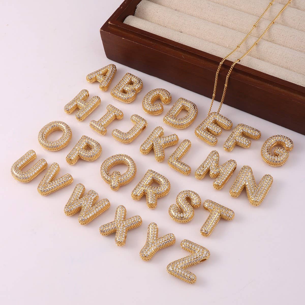 Copper Zirconia 26 Letters Pendant Necklace