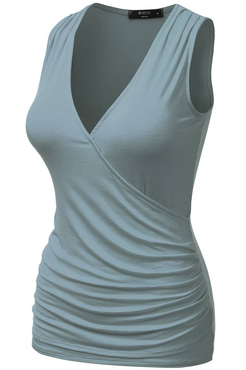 AWTTK624-1P_Sleeveless Tank Tops Deep V-Neck Surplice Wrap