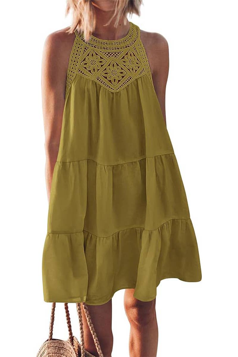 CWDSD10603_CASUAL SLEEVELESS A-LINE LAYERED TANK DRESS