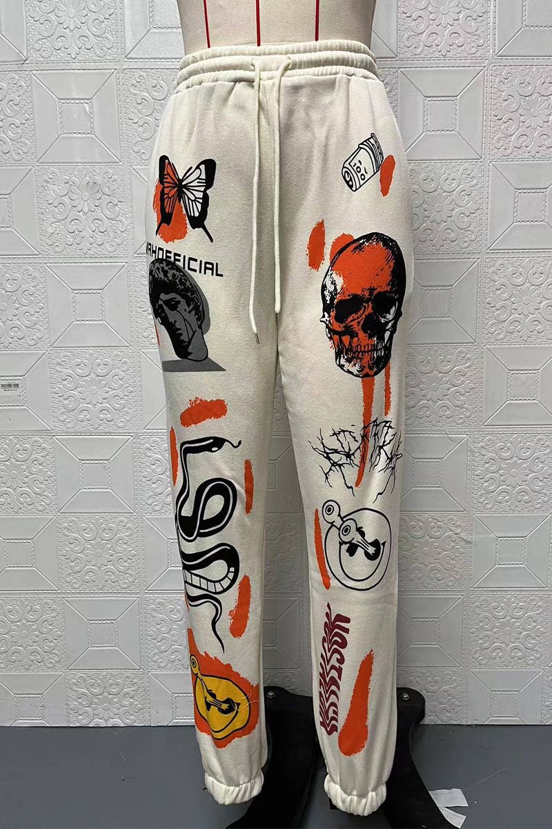 Halloween trendy printed high-waisted pants