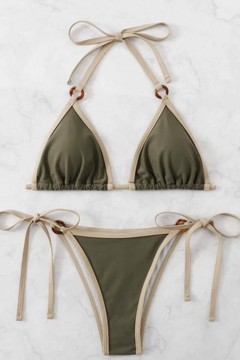 CWMW0896_SOLID COLOR HALTER NECK BIKINI SWIMSUIT