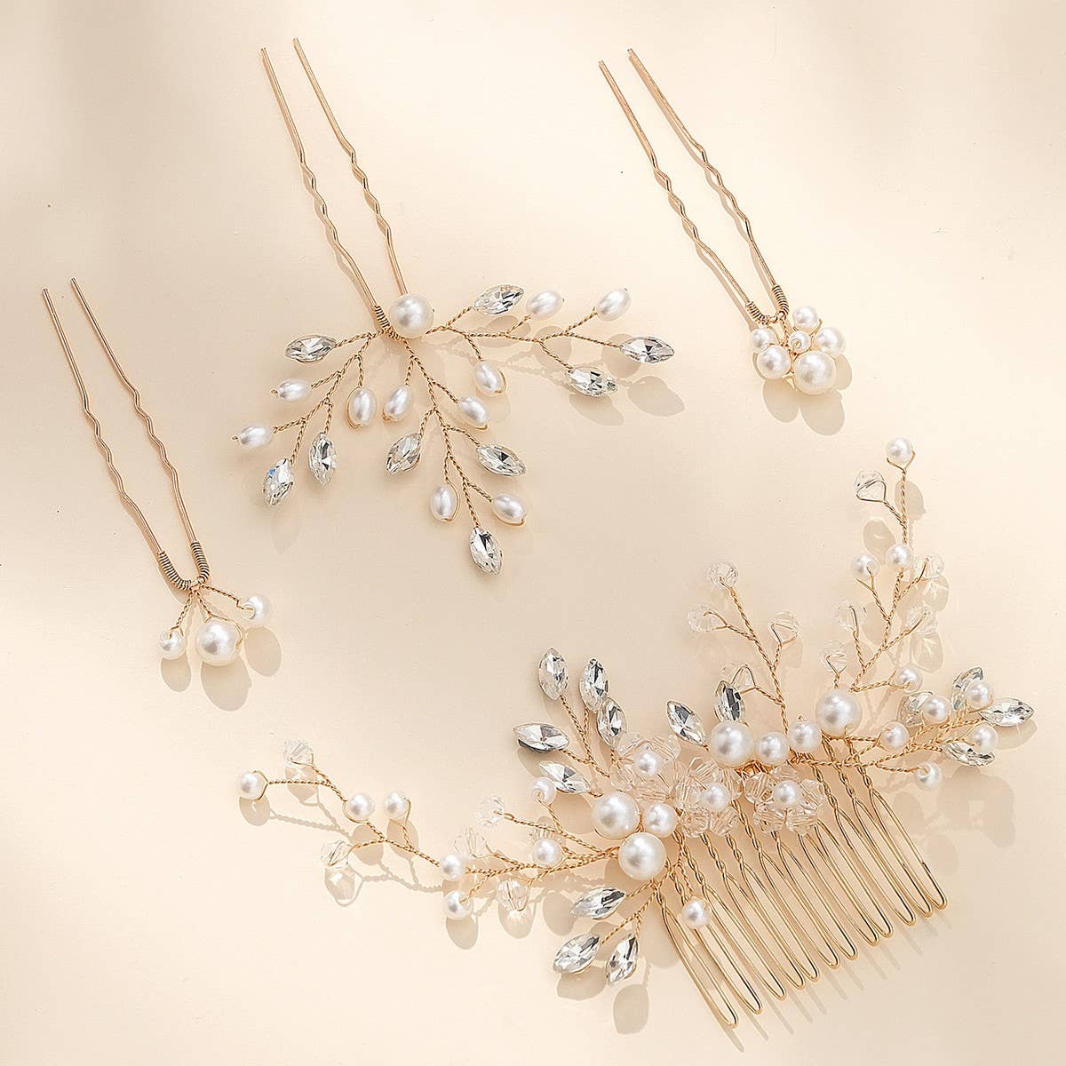RHINESTONE PEARL BRIDAL HAIR ACCESSORIES SET