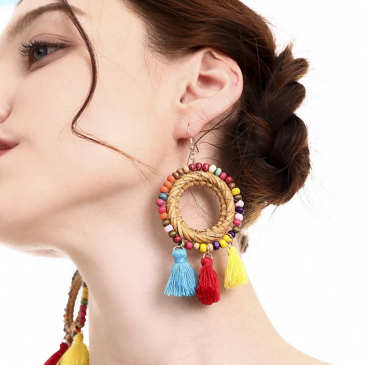 CREATIVE RATTAN TASSEL HAND-WOVEN EARRINGS