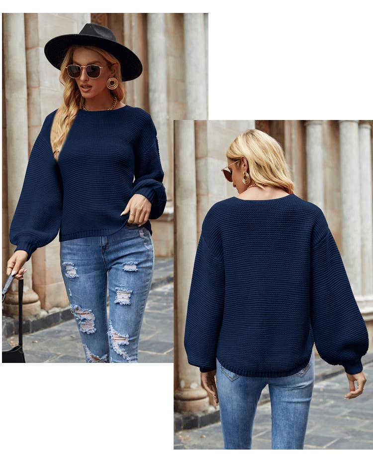 Slouchy crew neck pullover scarf sweater