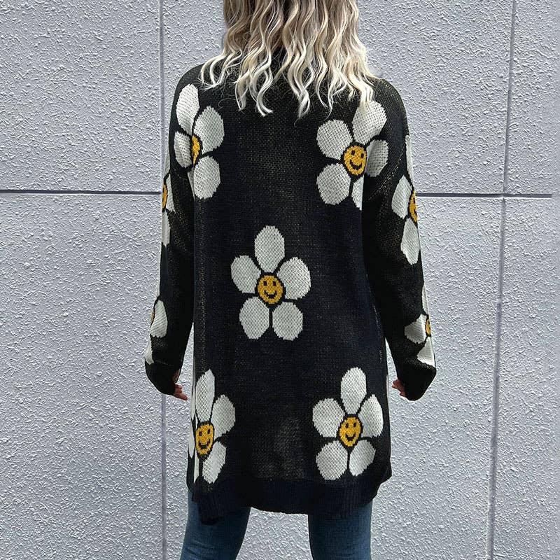 SUNFLOWER JACQUARD MID-LENGTH CARDIGAN