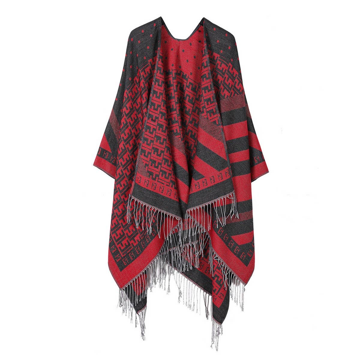 SHAWL FAUX CASHMERE CAPE FRINGED CAPE