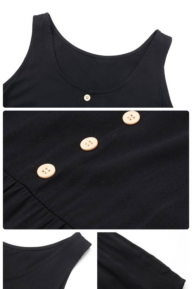 CWDMD4955_SUMMER BUTTON POCKET SLEEVELESS MIDI DRESS