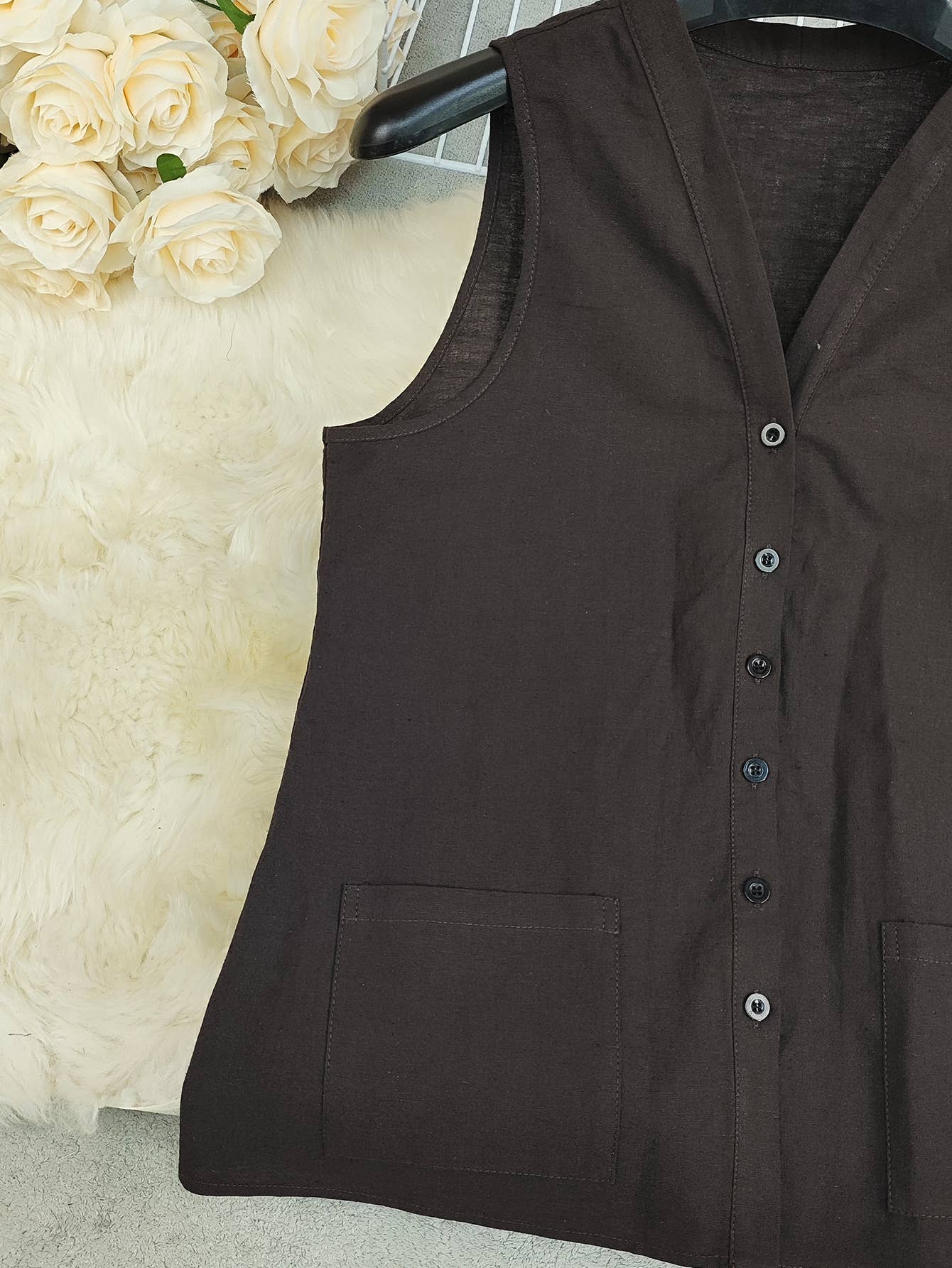 Sleeveless,loose solid color linen cotton vest