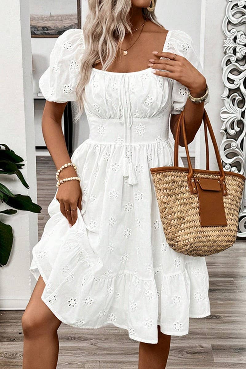 CWDSD8200_TEMPERAMENT CASUAL SOLID COLOR SQUARE NECK DRESS