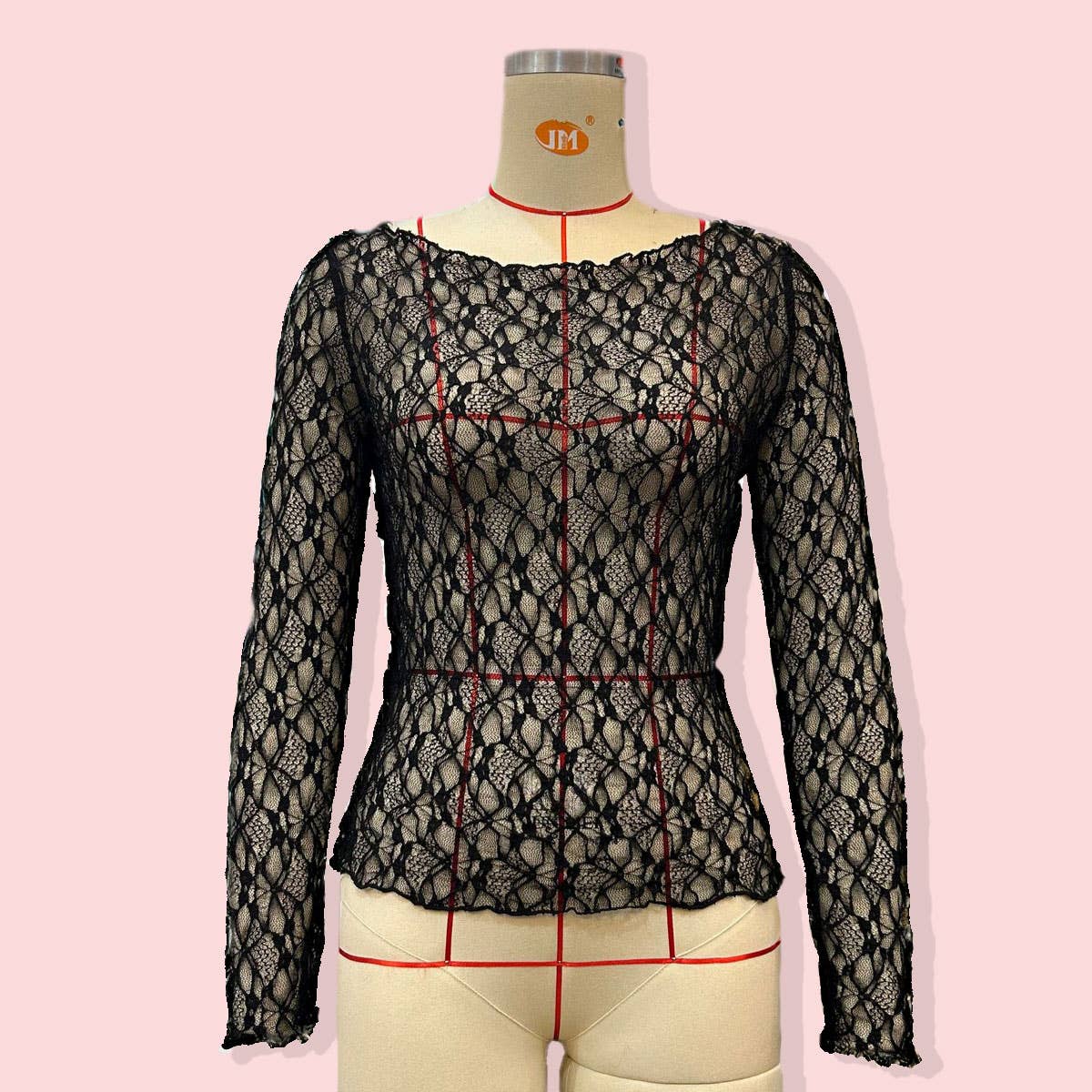 SEMI SHEER MESH LACE T-SHIRT SLIM-FIT CROPPED TOP