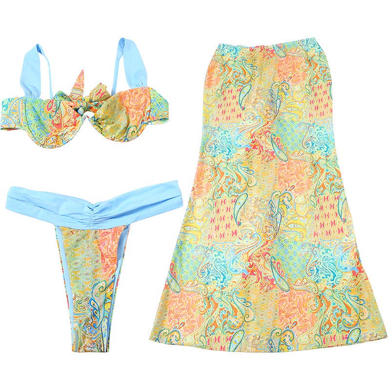 Three-piece set of printed top skirt underpants