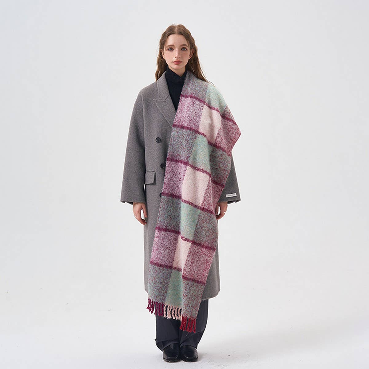 Wool Blend Plaid Tassel Winter Scarf for Women_CWASC2367