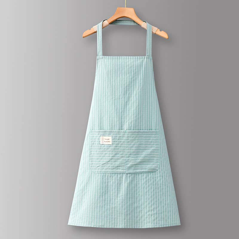 Cotton Striped Grid Kitchen Apron with Pocket