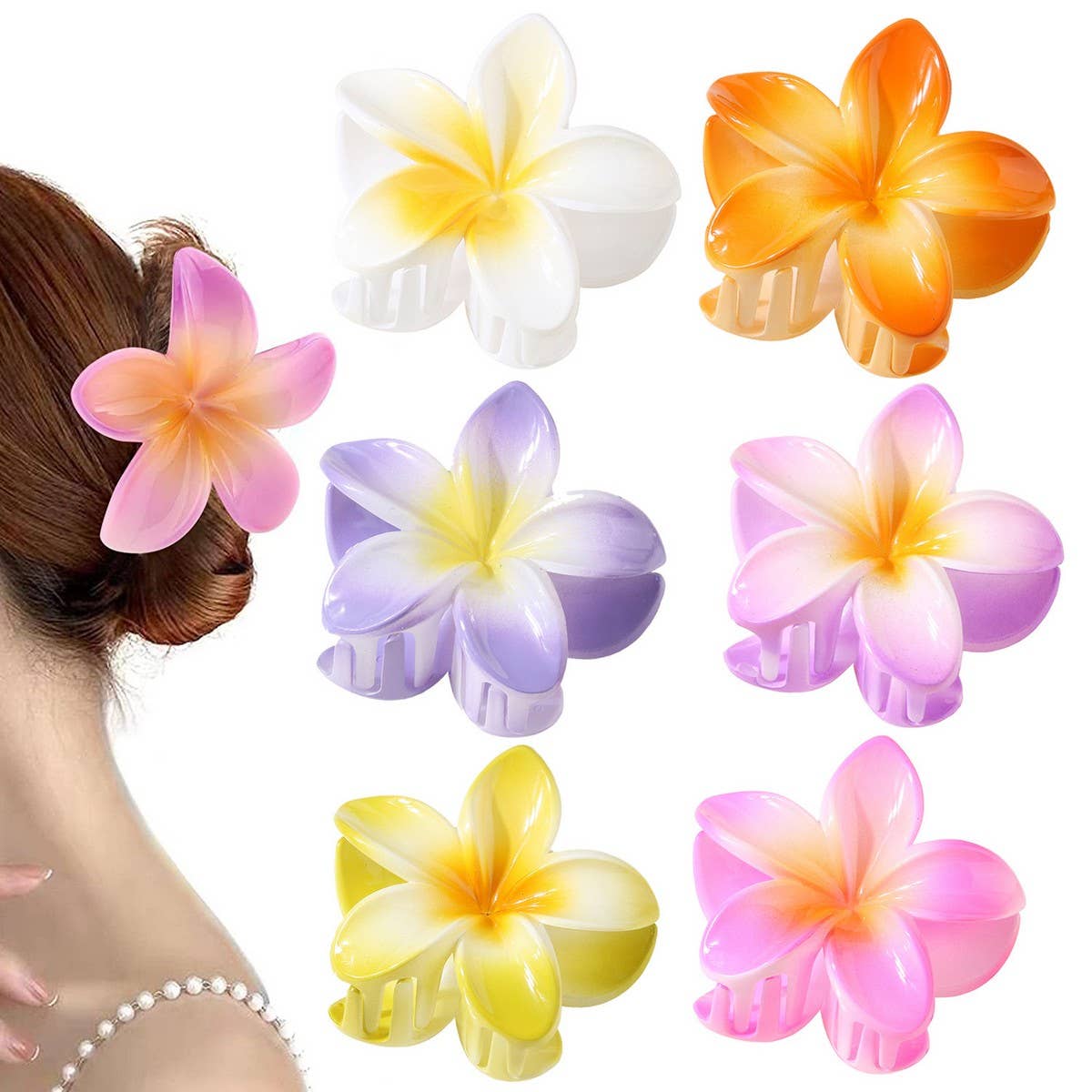 Gradient Flower Hair Claw - Plumeria Beach Clip