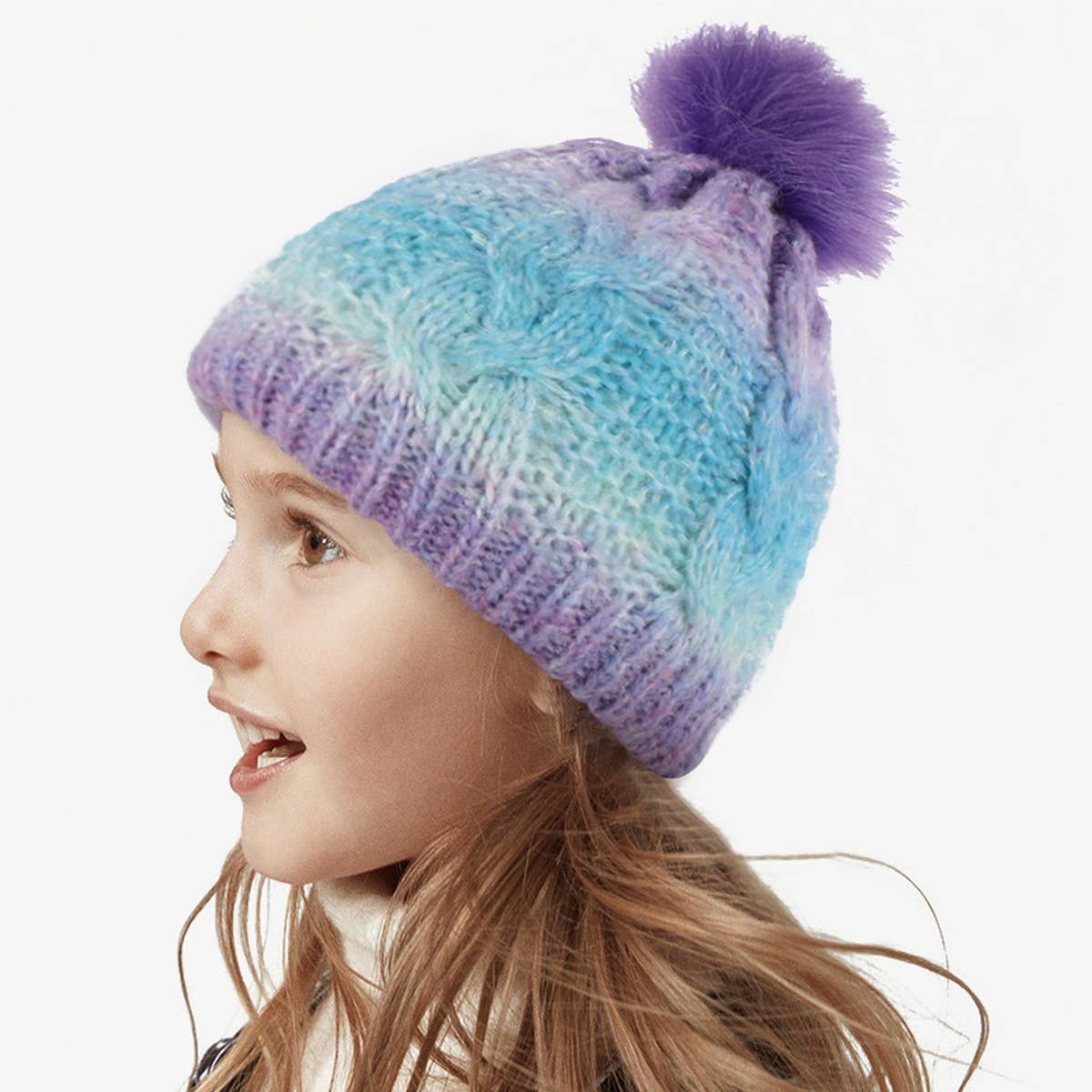 CHILDREN'S FUR BALL HAT AND GLOVES TWO-PIECE SET