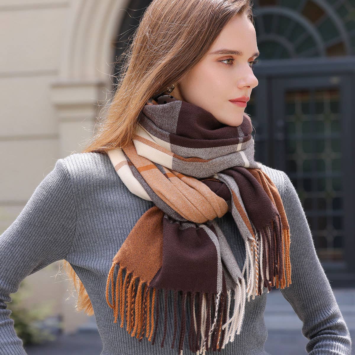 Dopamine color matching cashmere scarf - warm