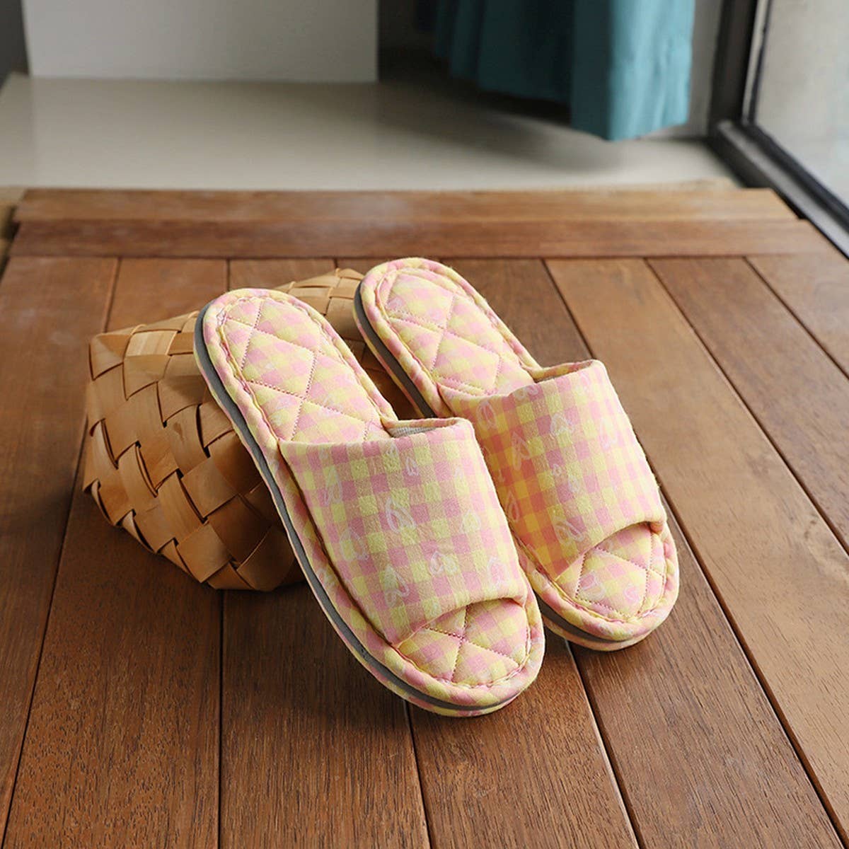 Plaid Cotton Slippers for Couples, Non-Slip_CWSHF0175