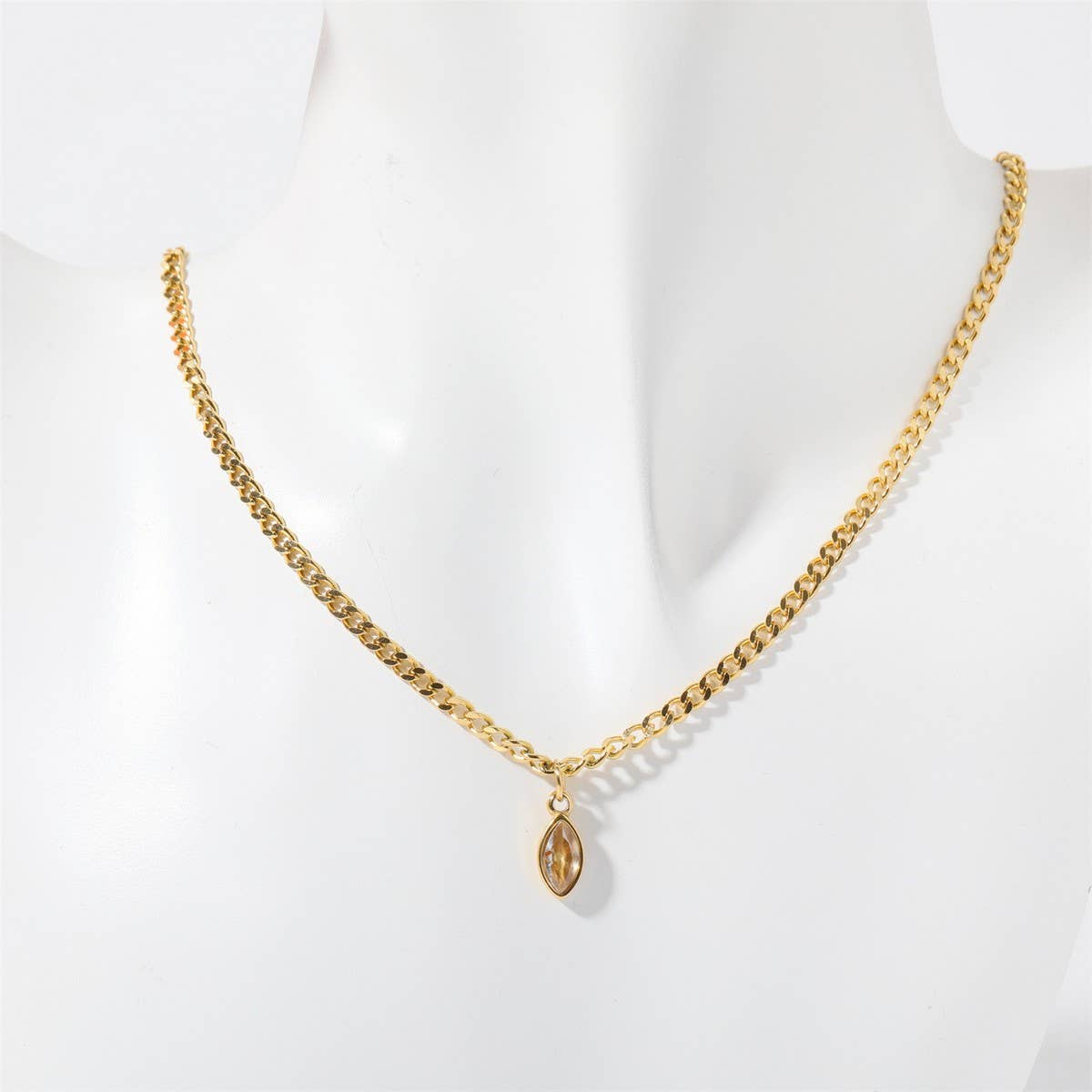 Stainless Steel Marquis Eye Zirconia Necklace_CWMM5584