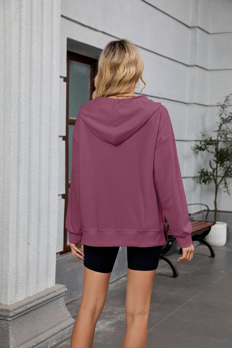 CWOHOL00664_SOLID LOOSE FIT ZIP UP HOODED SWEATSHIRT