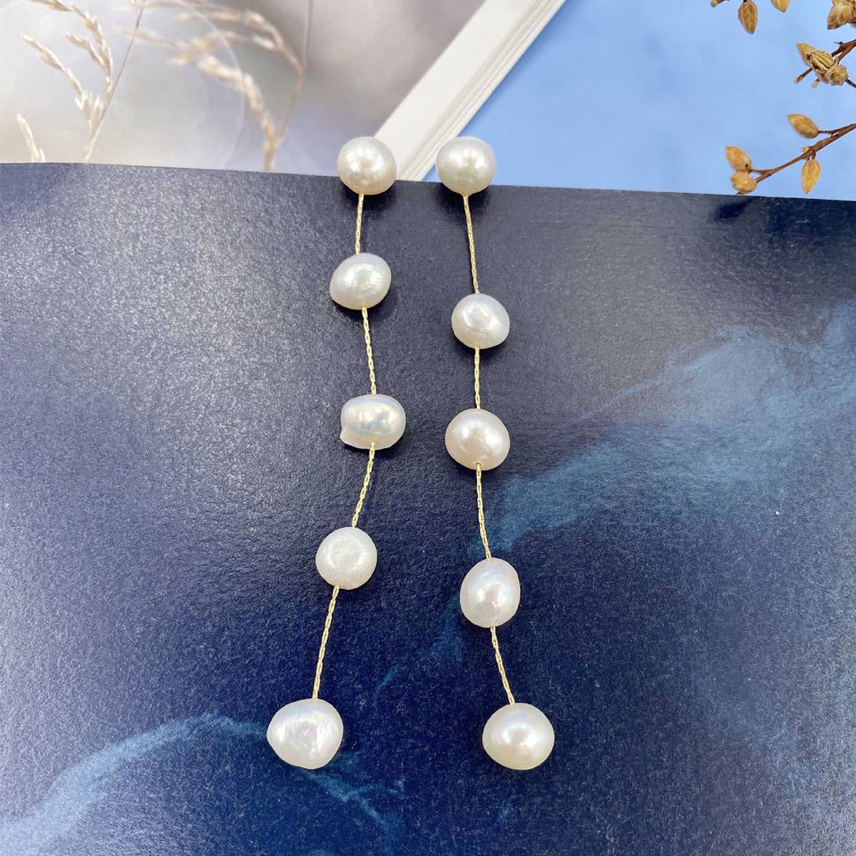 S925 Silver needle natural pearl long earrings