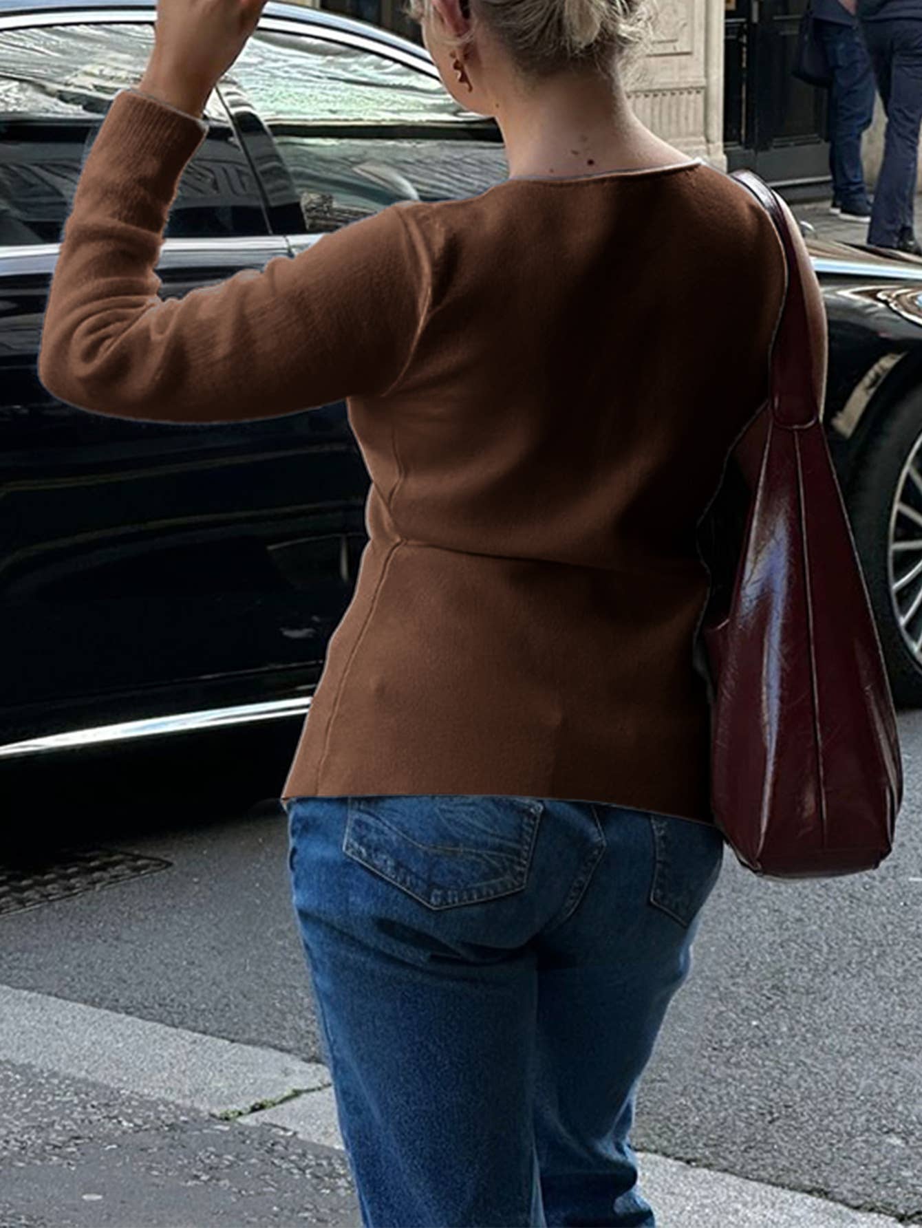 Simple long-sleeved single-breasted cardigan