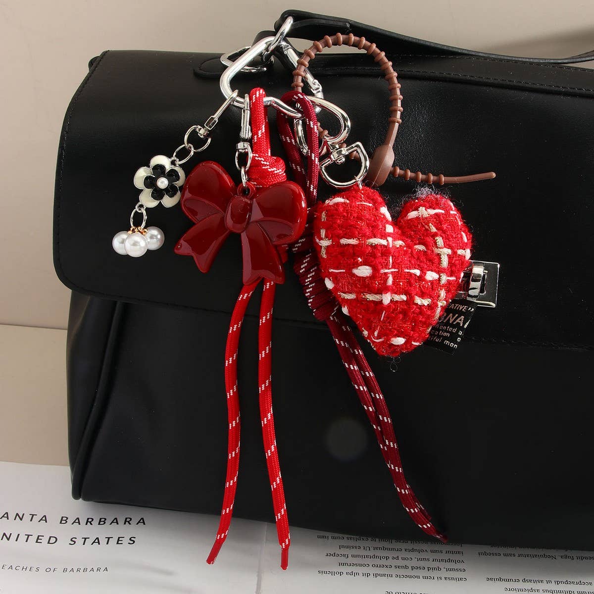 Heart Bow Fabric Charm ? Braided Bag Accessory