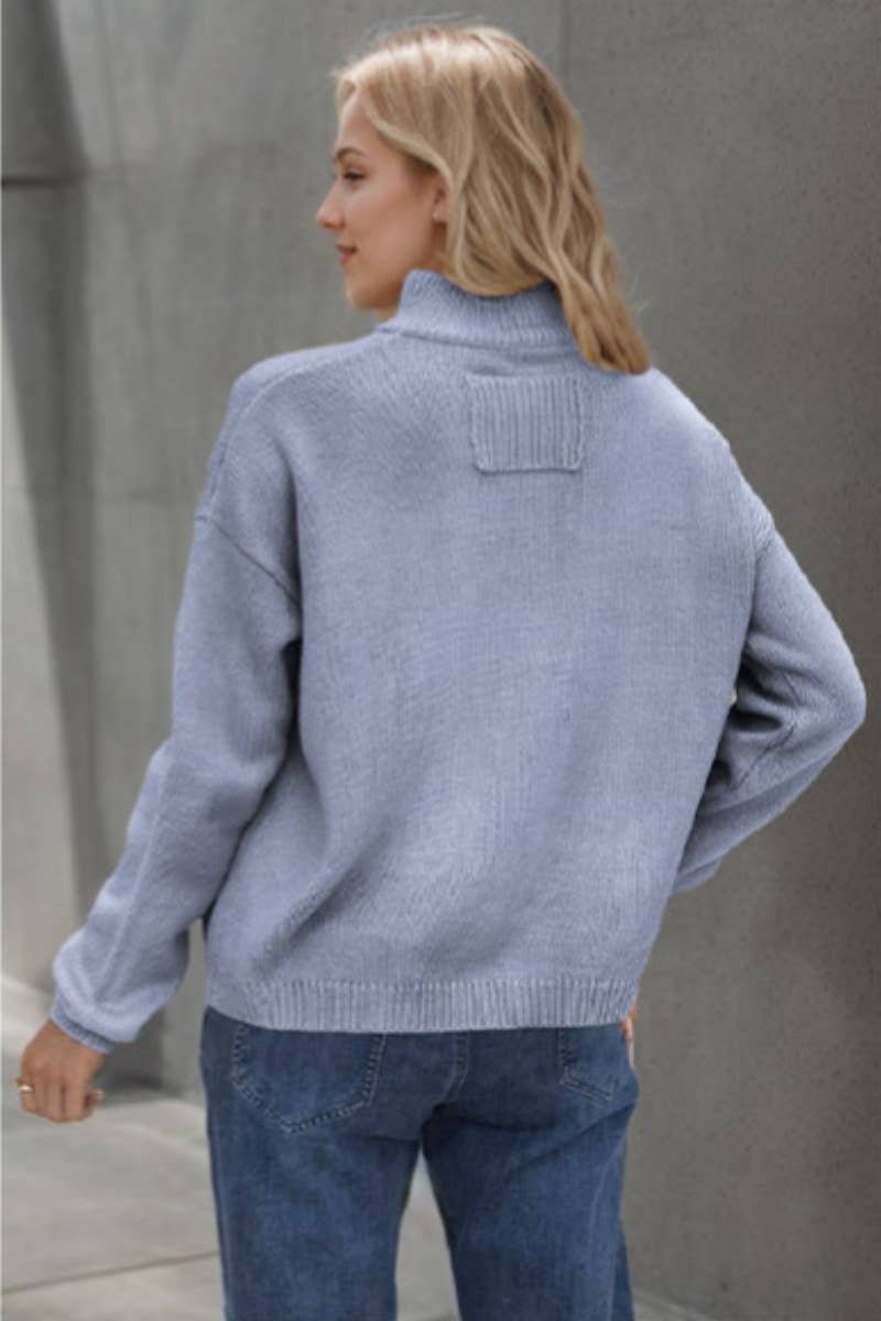 CWOCAL2213_HIGH-NECK POCKET BUTTON LONG-SLEEVED CARDIGAN