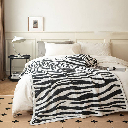 IRREGULAR ZEBRA PATTERN KNITTED WOOL THROW BLANKET