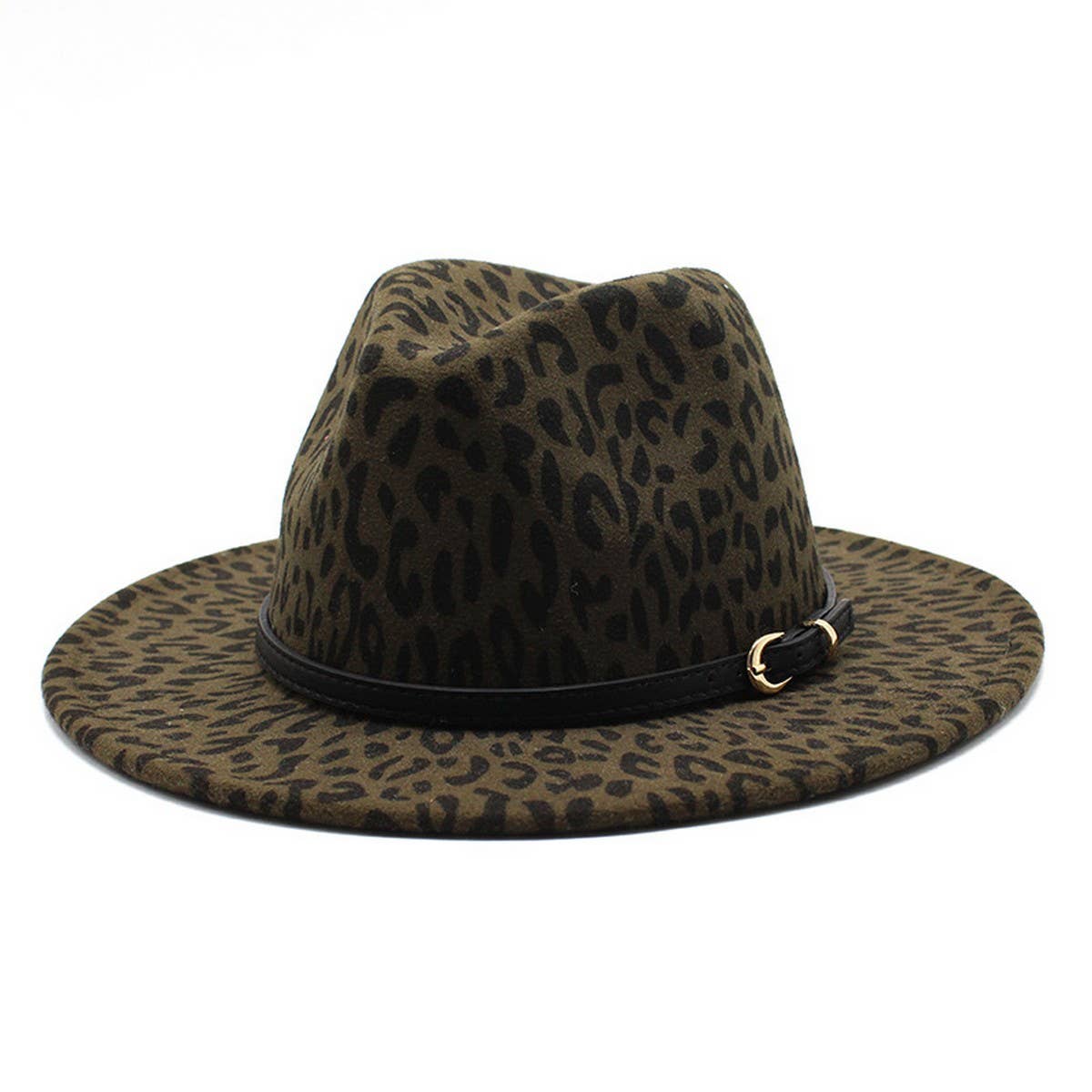 LEOPARD PRINT WOOLEN HAT FLAT BRIM JAZZHAT FELT HAT_CWAH2605