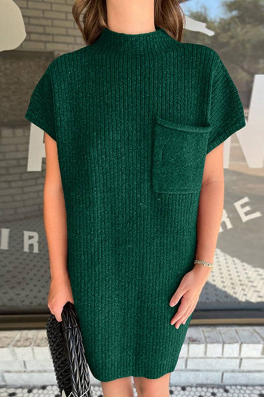 CWDSD6601_CREW NECK POCKET SLEEVELESS SWEATER DRESS SHORT