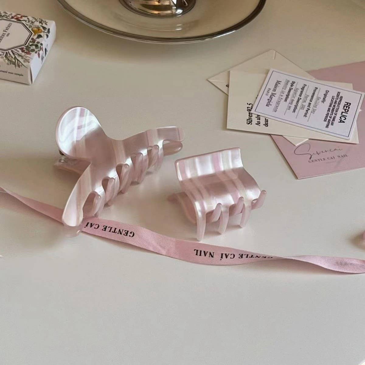 Pink Acrylic Ice Cream Hair Claw, Ribbon Bun Clip_CWAHA2645
