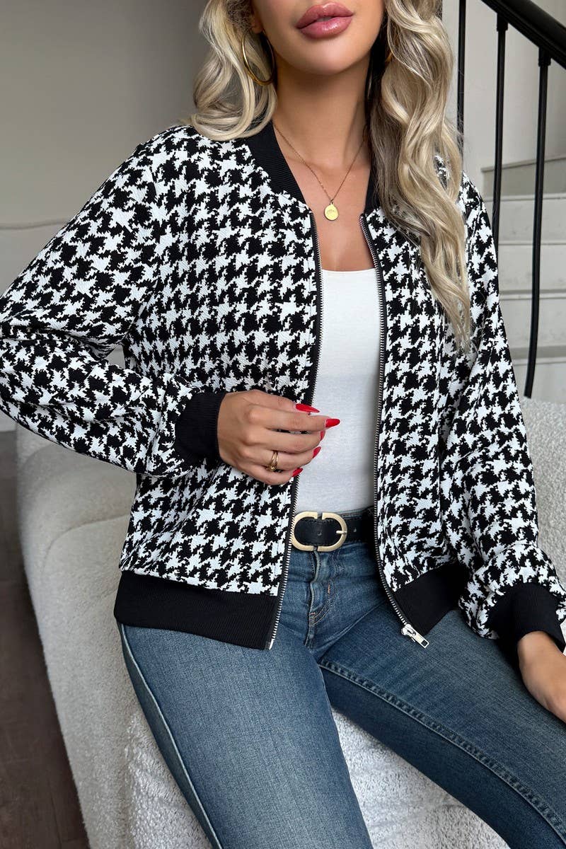 CWOCO00159_HOUNDSTOOTH JACKET LOOSE SLIM CASUAL TOP COAT