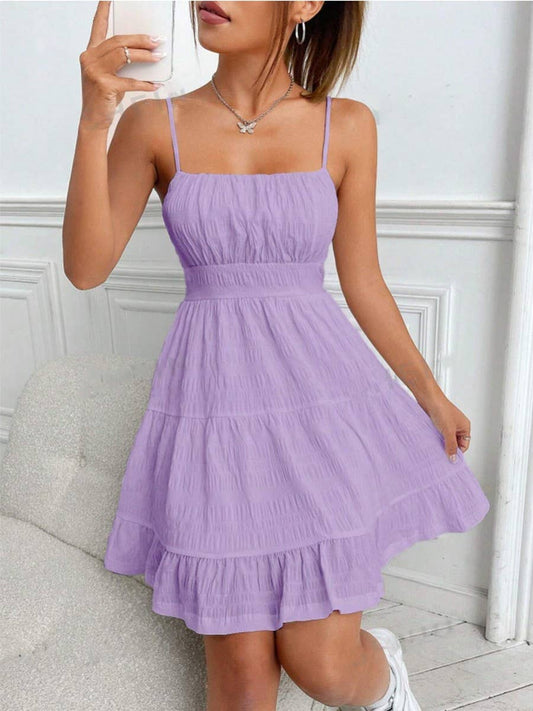 Ruffled bust ruffled hem and halter dress