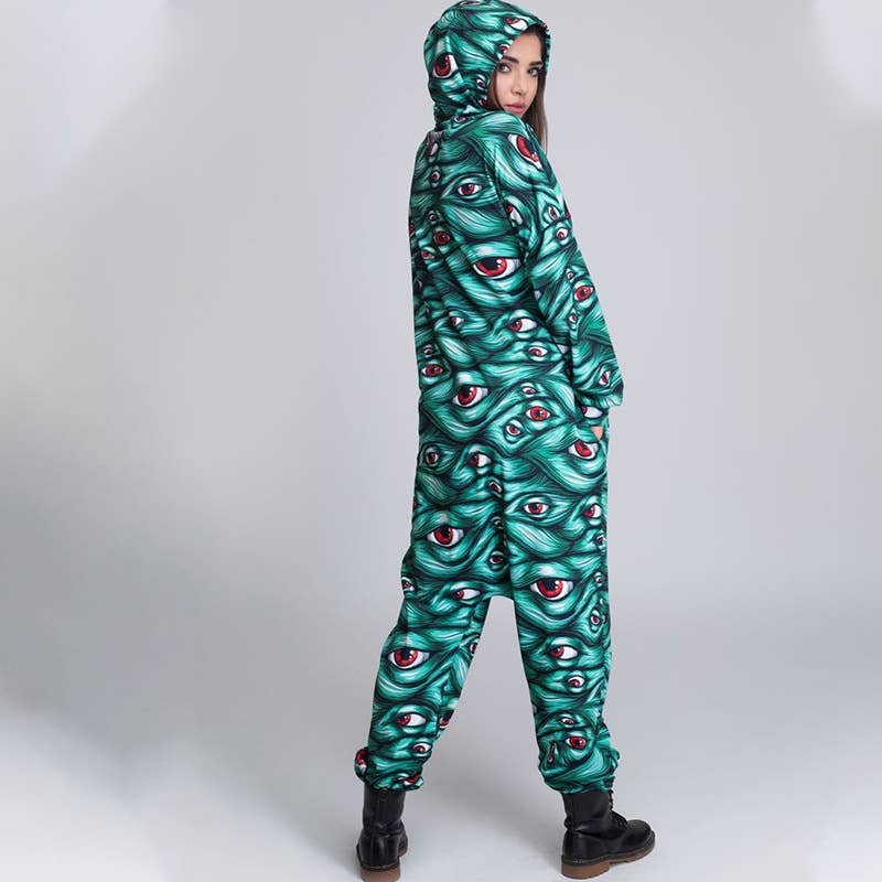 PRINTED HALLOWEEN PARTY BAGGY ROMPER HOODIE