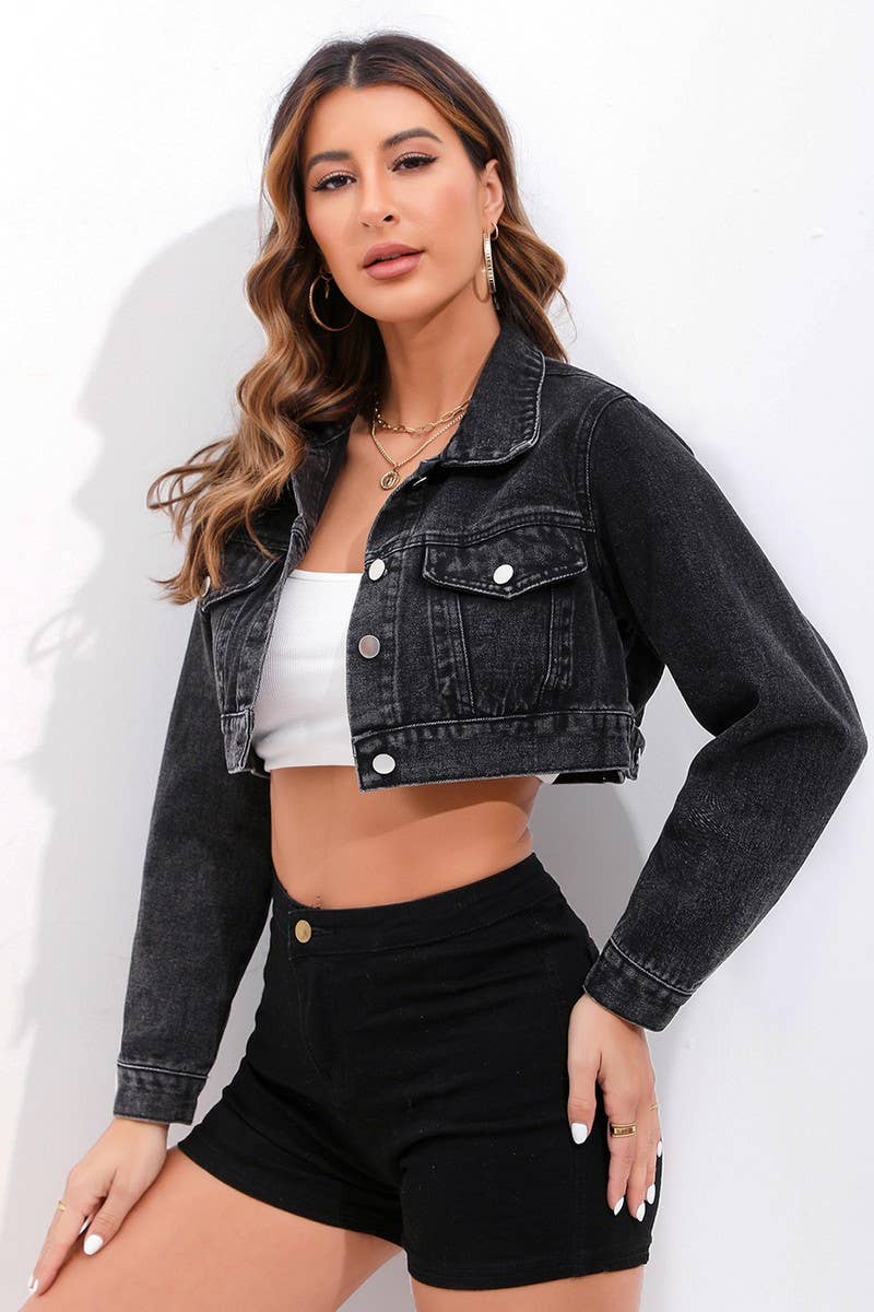 CWJJ0137_LAPEL CROPPED DENIM JACKET