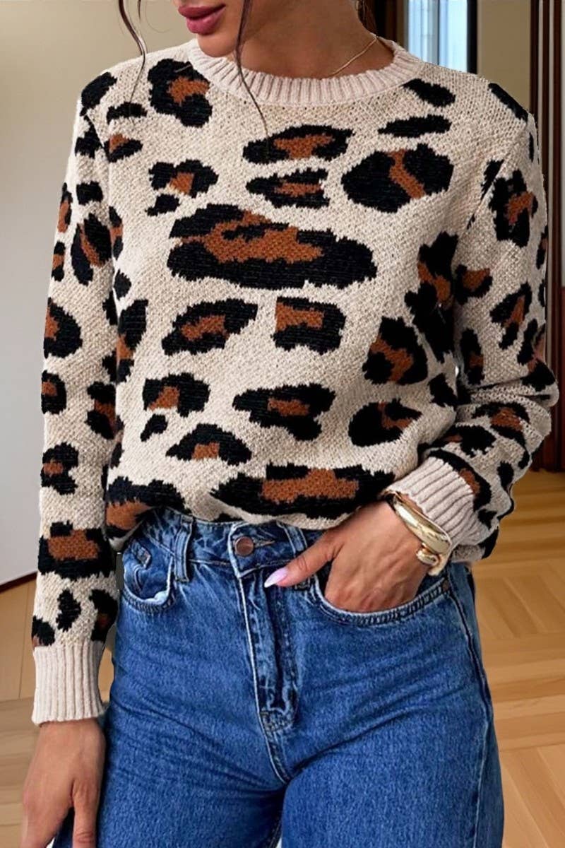 CWOSWL07421_COLORBLOCK LEOPARD PRINT PULLOVER SWEATER