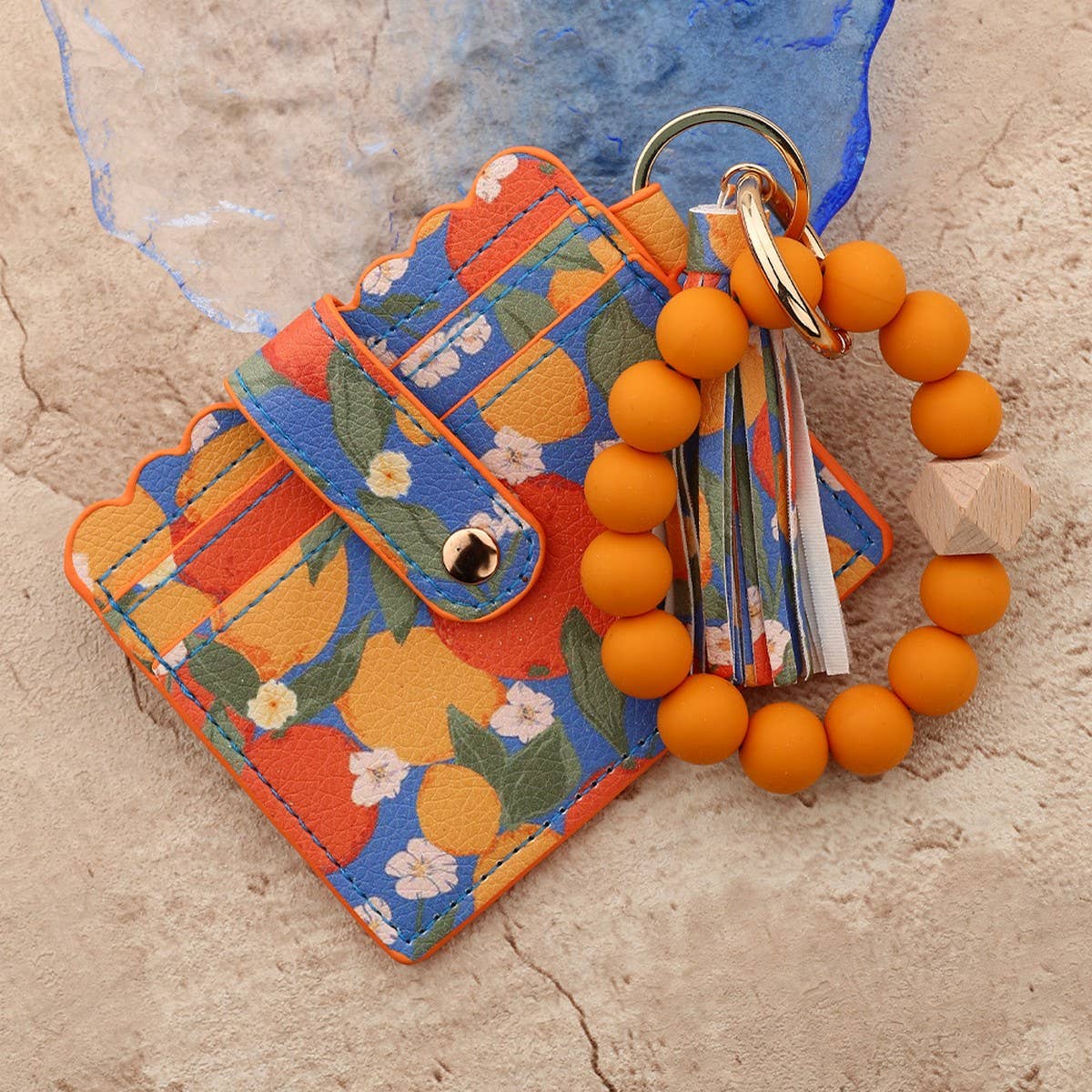 Ocean Print Fruit Card Wallet with Bead Keychain_CUAB00440