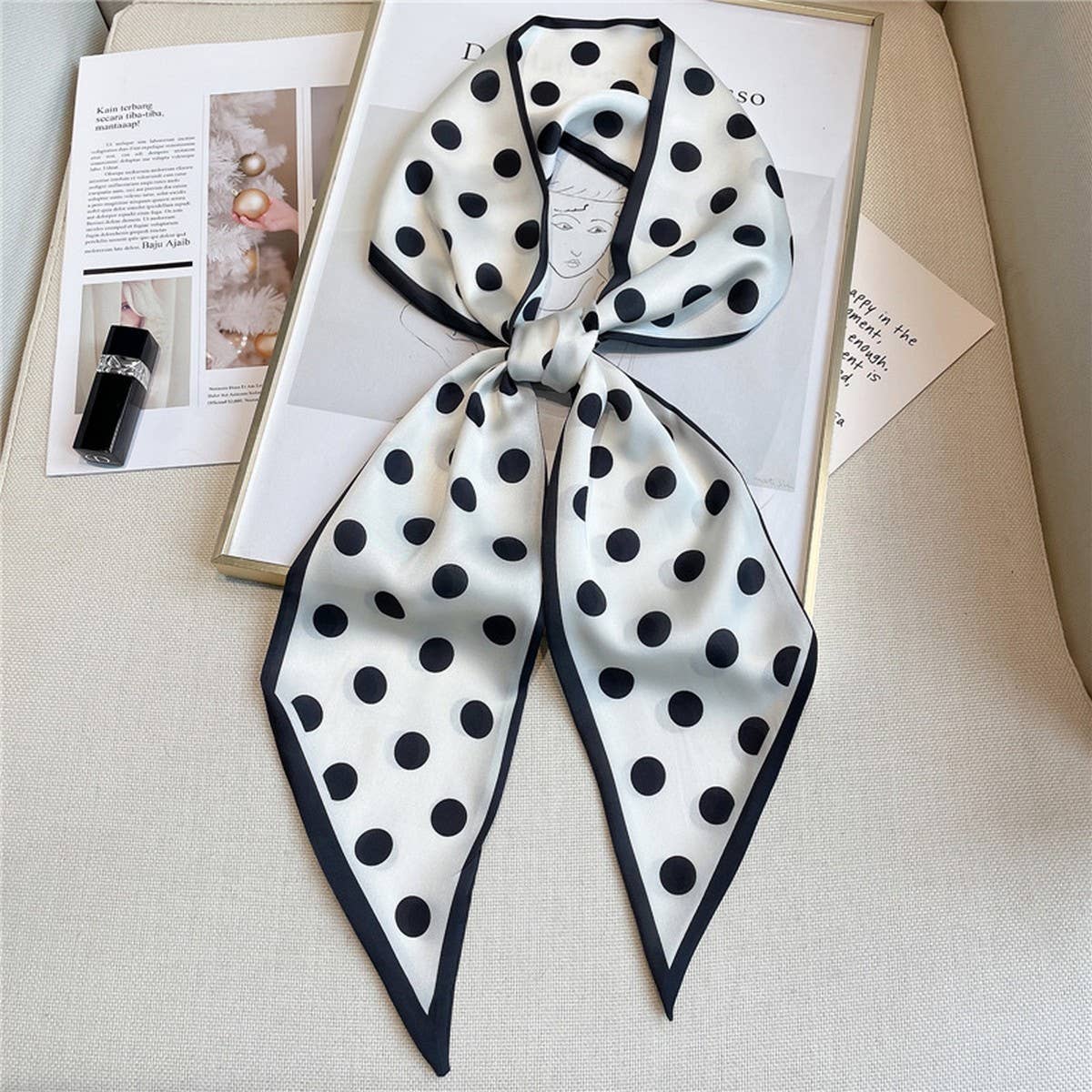 POLKA DOT SIMPLE GEOMETRIC LONG SILK HEAD SCARF_CWASC1519