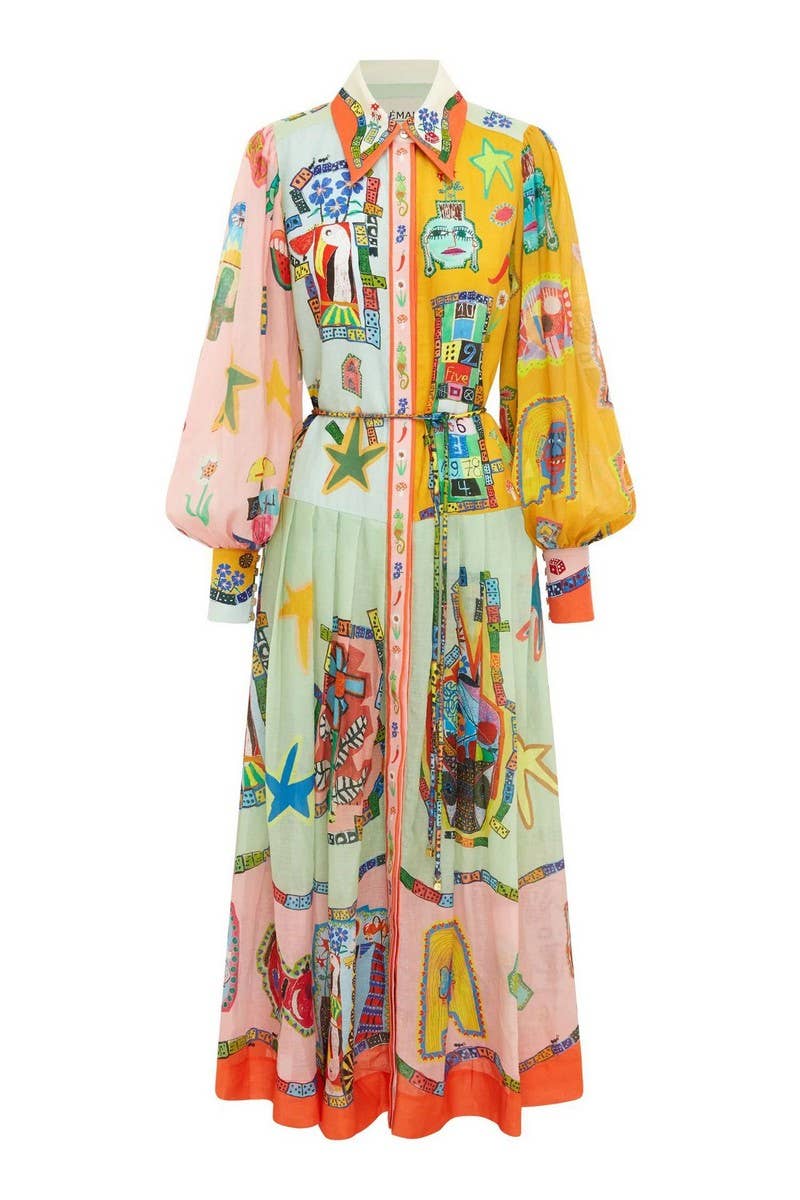 CWDMD5727FASHIONABLE LONG-SLEEVED PUFF SLEEVES TIE-UP DRESS