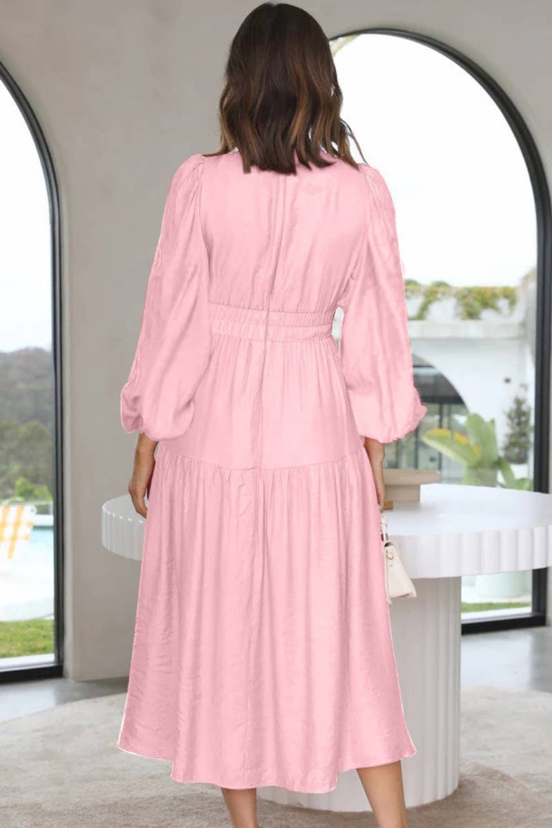 CWDMD4036_AUTUMN V-NECK LONG SLEEVE WAIST DRESS LONG STYLE