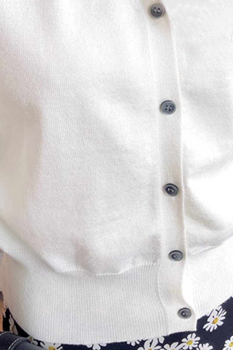 CWOCAL0333 Button Down Sleeve  V-Neck Cardigan Sweater