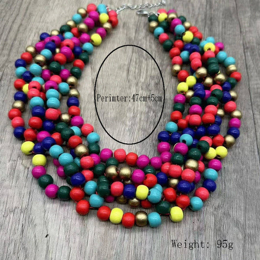 ETHNIC STYLE COLORFUL WOODEN BEADS WOVEN NECKLACE
