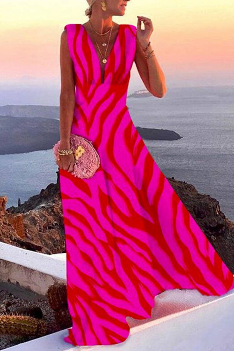 CWDMD5428_ELEGANT FLORAL DEEP-V FRENCH STYLE MIDI DRESS